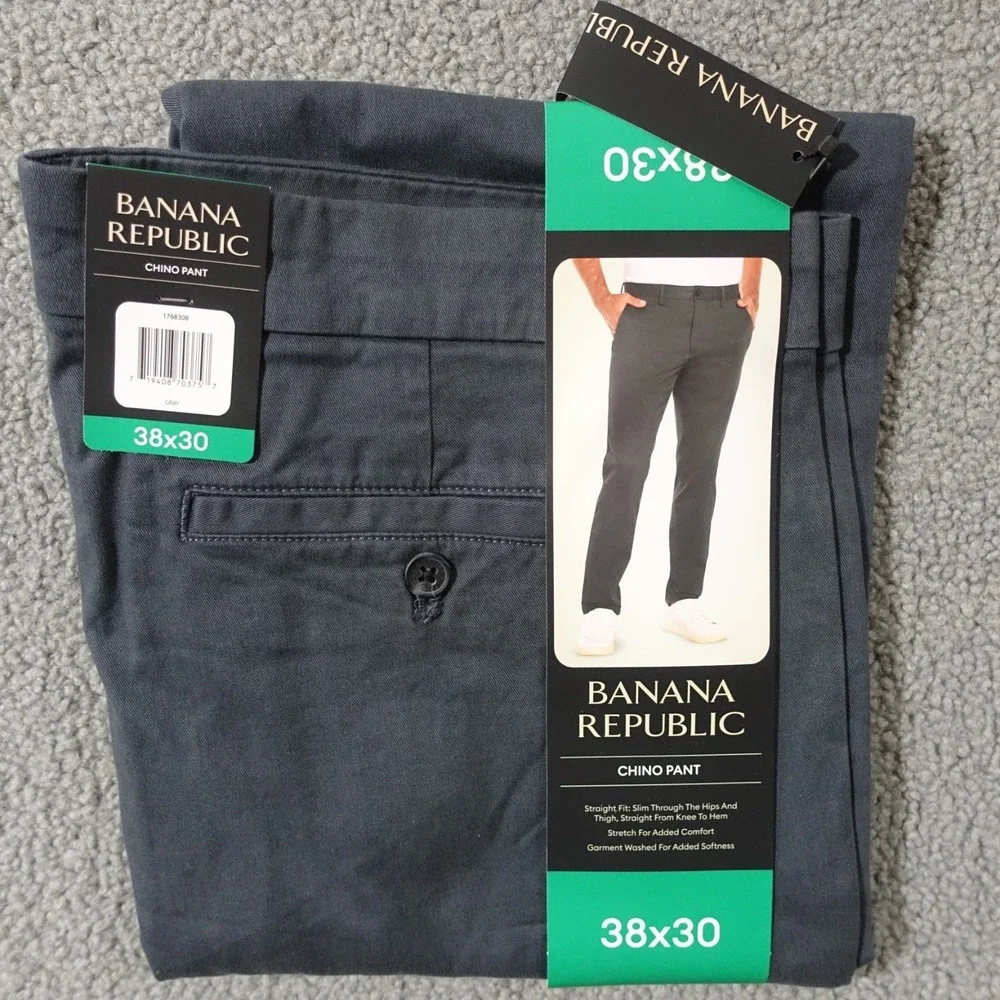 Banana Republic Chino Pants Men 38x30 Straight Fit Slim through Hip Thigh Gray - Picture 5 of 7